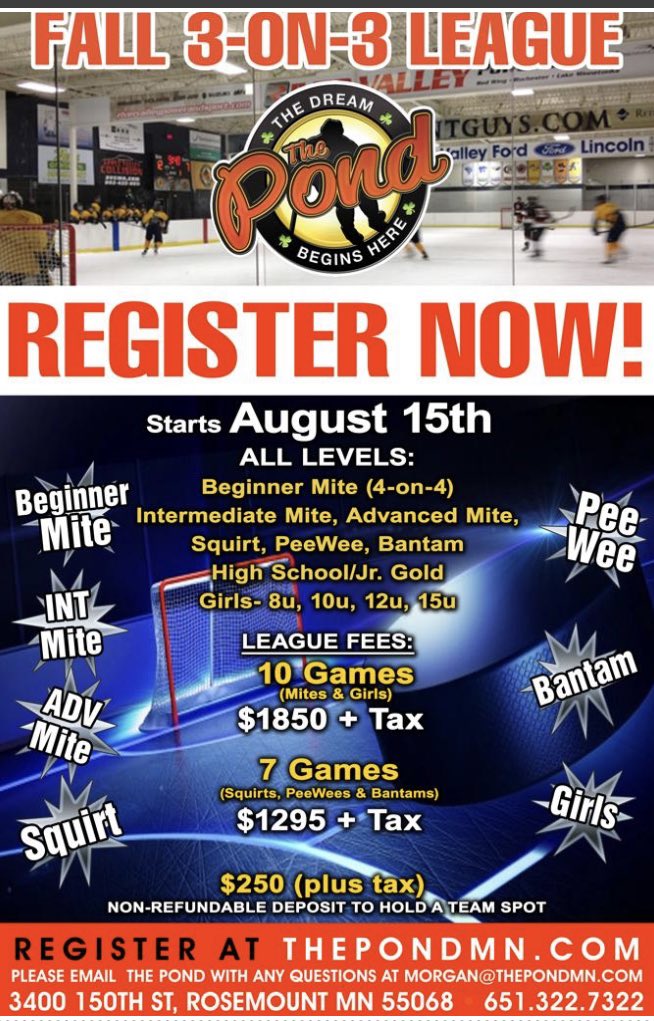 Get signed up today! 

Team Registration 

thepondmn.sportngin.com/register/form/…