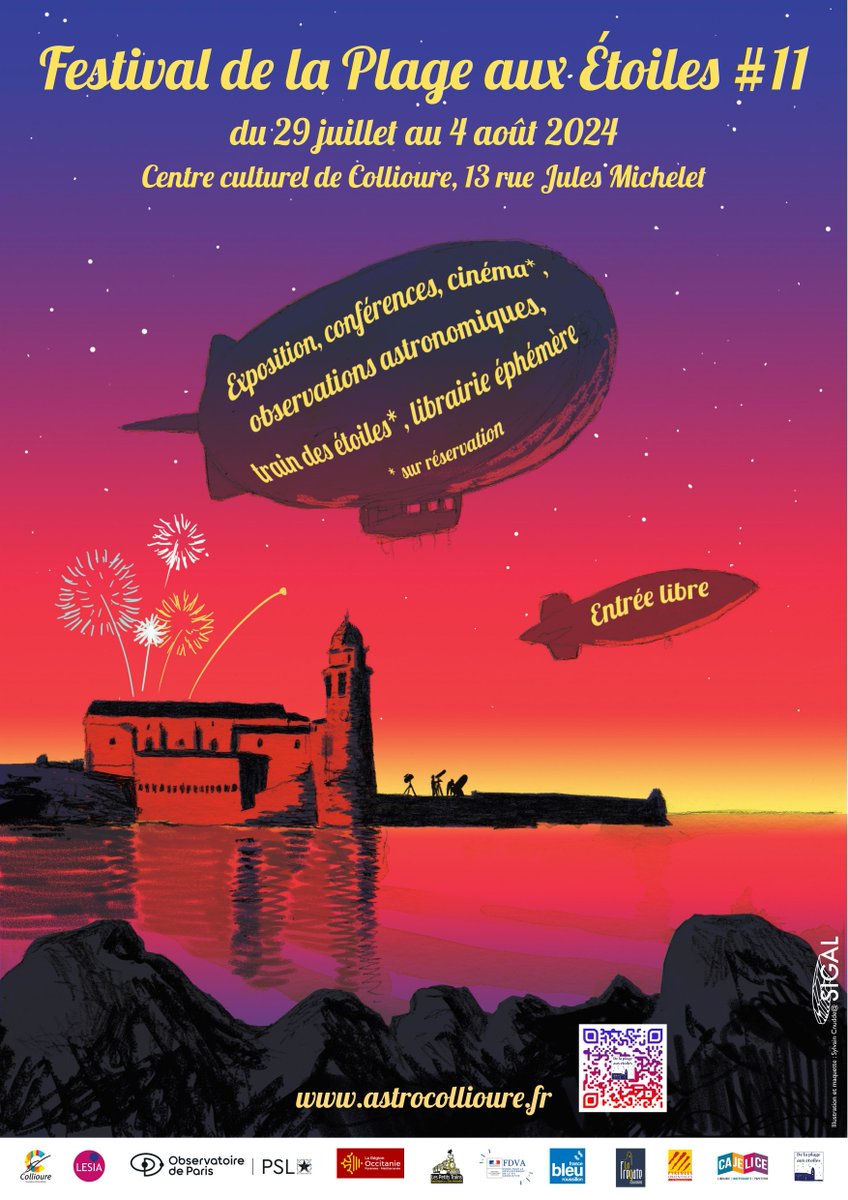 AstroCollioure's tweet photo. Ça y est, le 11ème Festival de la Plage aux Étoiles vient d'ouvrir @CollioureEvents. Venez visiter les expositions, observer le Soleil en direct et en toute sécurité, et rendez-vous ce soir pour le Cinéma des Étoiles !

C'est cosmique, et c'est gratuit ! https://t.co/q2pNODDdez