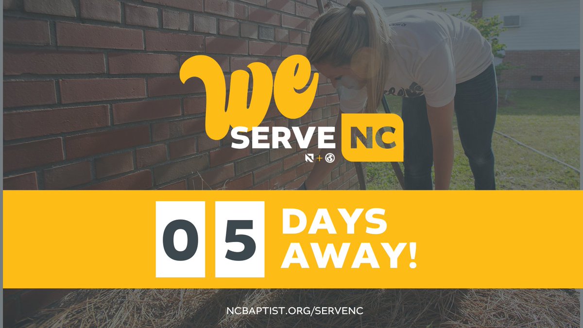 ncbaptist's tweet photo. 5 DAYS UNTIL SERVENC! 🙏

The final countdown is on! Pray that God would lead your church to the unseen and serve the underserved. 

As your church participates,  share how you #ServeNC https://t.co/E6940t4z8F