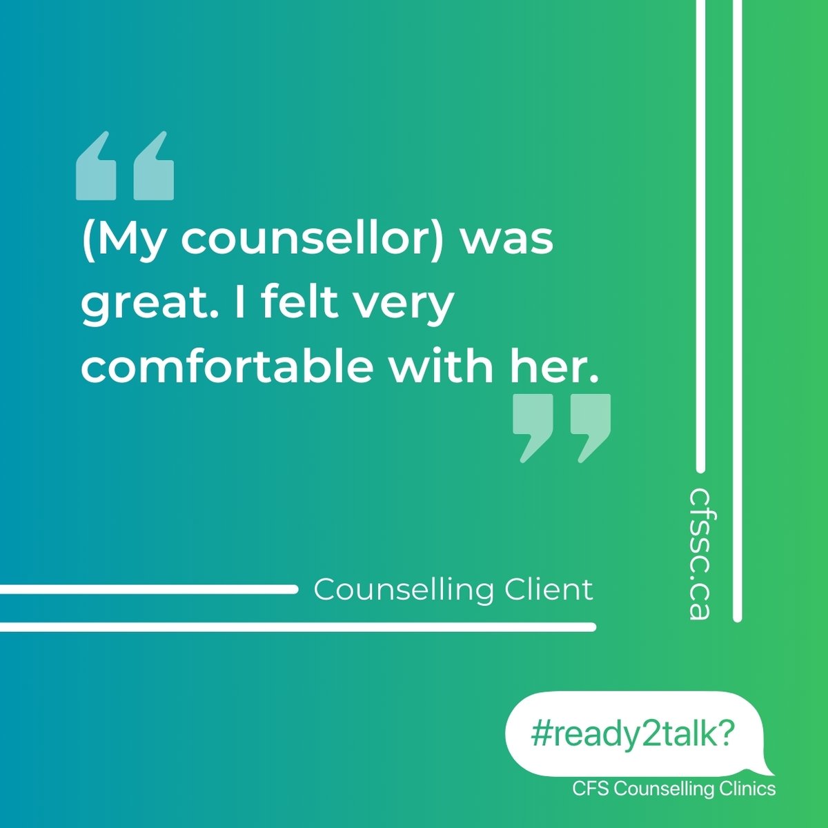 CFSCounselling's tweet photo. Want to talk things through with a skilled professional who helps without judgment? Our counsellors are #Here4U! Book a session when you're #ready2talk. https://t.co/eXVTasnTzG #CFS #HopeLivesHere https://t.co/mpmLCcc3KJ