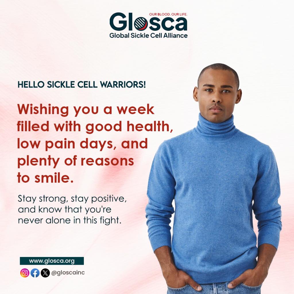gloscainc's tweet photo. Happy New Week, Brave Sickle Cell Warriors!
This week, may you find:
๐ฅฐMoments of comfort amidst any challenges
๐ชStrength to overcome any obstacles
๐Joy in the small victories
โค๏ธLove and support from those around you
#sicklecellwarrior #newweekgoals #sicklecell #GLOSCA https://t.co/aJq6pbF2vn