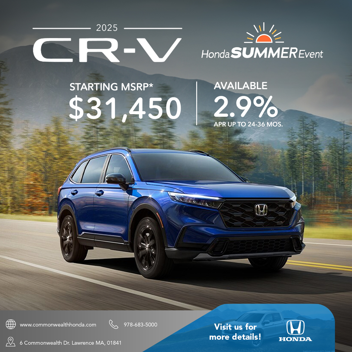 CMHonda_'s tweet image. Discover the 2025 Honda CR-V with 2.9% APR for 24-36 months! With 40+ in stock, experience cutting-edge tech and comfort. Visit Commonwealth Honda today.👉 bit.ly/CMCR-V

#CommonwealthHonda #HondaCRV #NewCRV #DriveExcellence #ShopUsLast #LawrenceMA