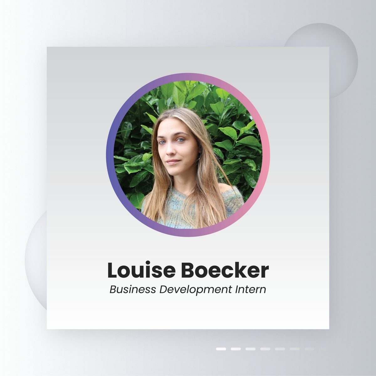 CarradaleF's tweet photo. Meet our Business Development Intern, Louise!

Louise has a background in Social Sciences and experience as a data analysist in a medical investigation audit department in the UAE. After her internship with us, she will go on to study a master’s in marketing! https://t.co/Xi4kOB7DoP