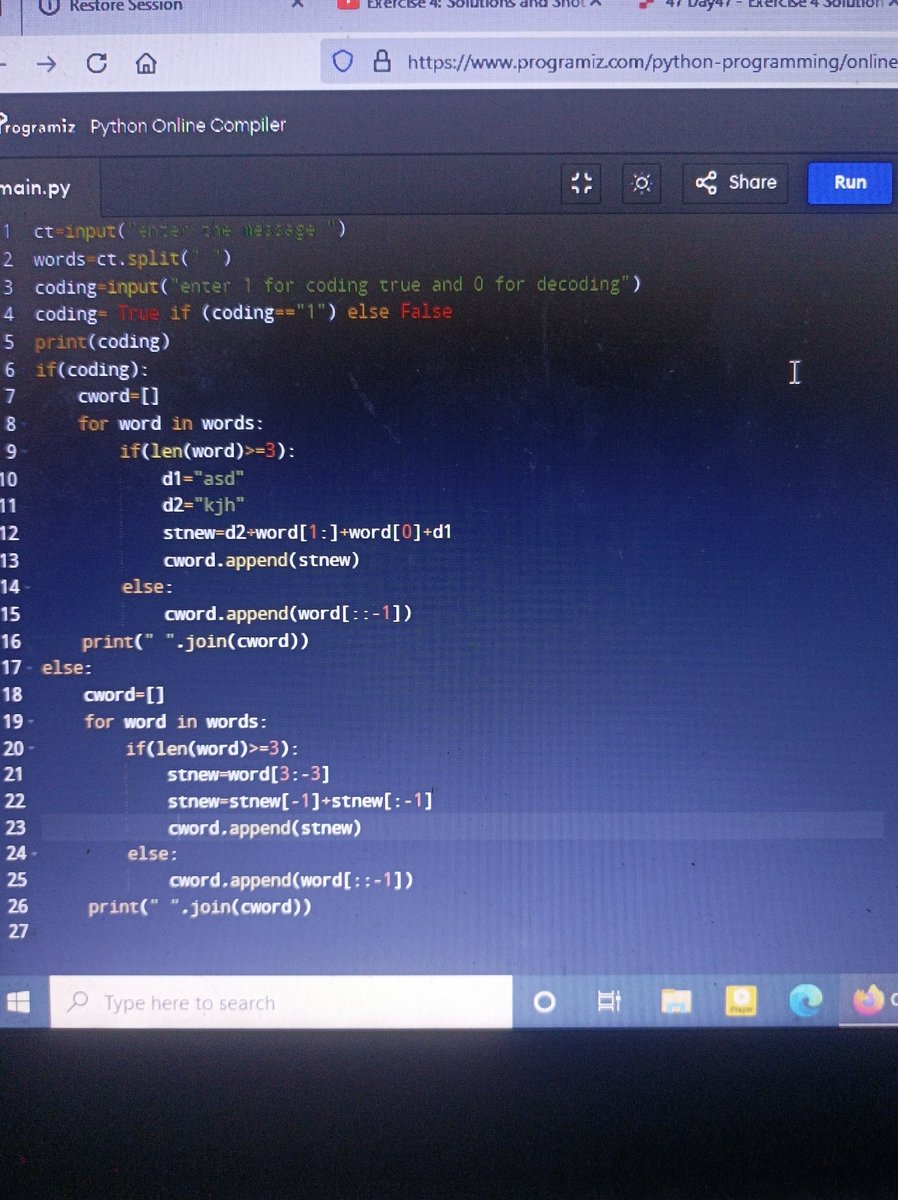 coding_insaan's tweet image. Coding and decoding 
#Day10
#100daysofcodechallenge 
#Python