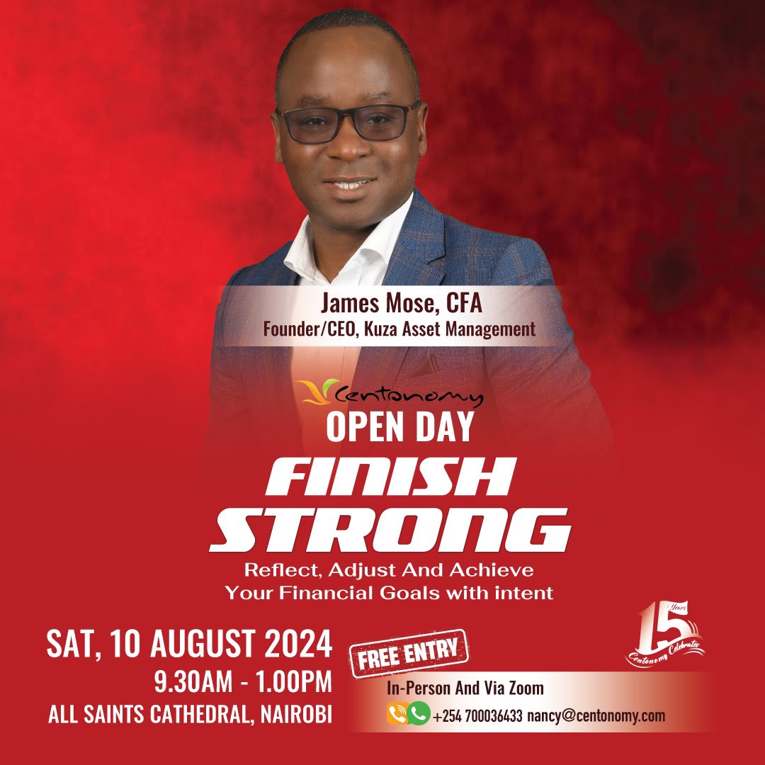 Kuza_Asset's tweet image. Our CEO, James Mose, will be a speaker at the Centonony Open Day event on August 10, 2024, at the All Saints Cathedral! 
Entry is FREE, so secure your spot now by registering here: bit.ly/3y7WA8G.

We can’t wait to see you there!
#centonomyopenday