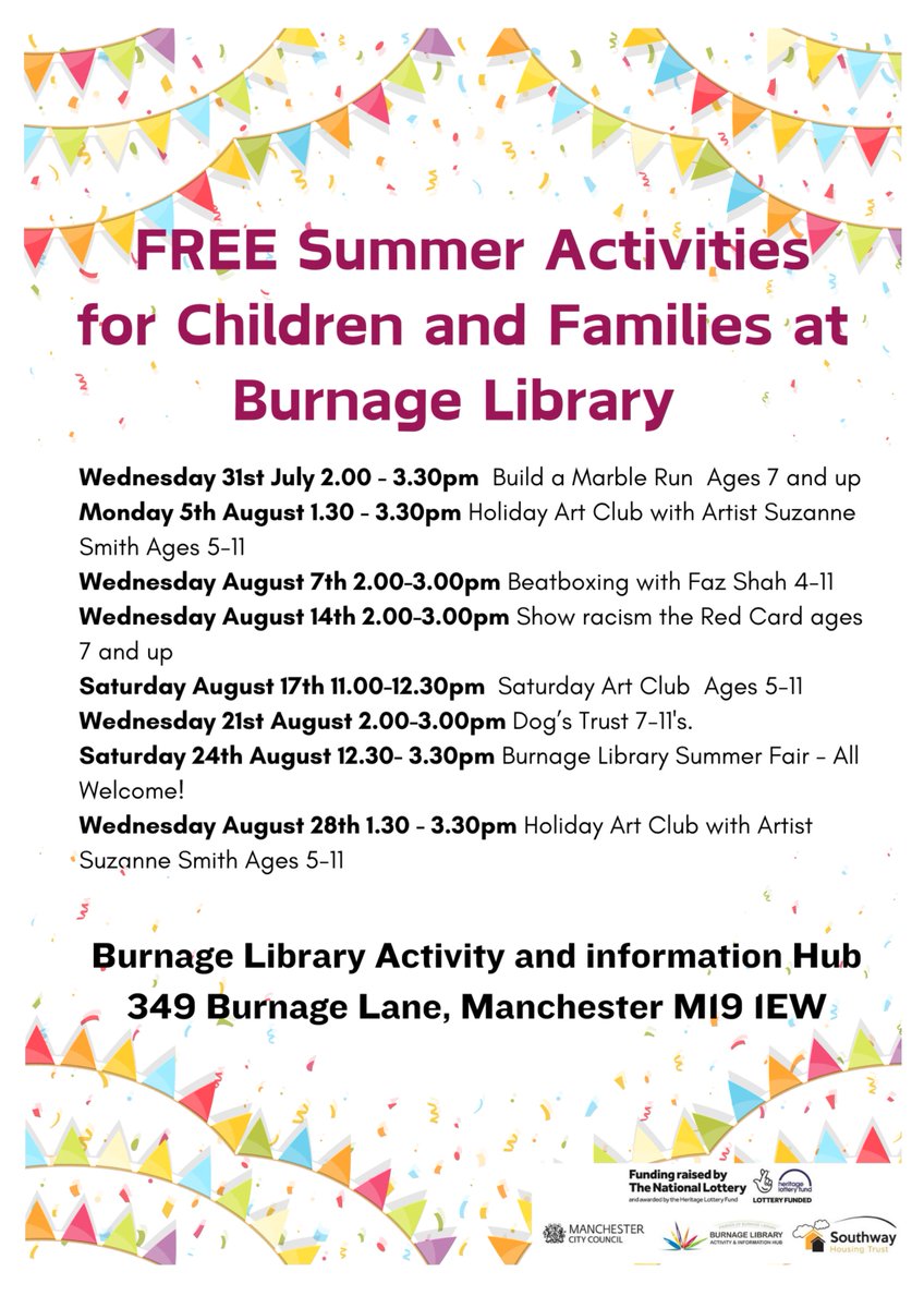 Burnage Library (@burnagelibrary) on Twitter photo Lots of Free and fun things to do at Burnage Library this summer. Come along to the Library for some great <a href="/MancLibraries/">Manchester Libraries</a> Summer Reading Challenge and our <a href="/BurnageLibrary/">Burnage Library</a> Holiday Art Club activities Lots of Free and fun things to do at Burnage Library this summer. Come along to the Library for some great <a href="/MancLibraries/">Manchester Libraries</a> Summer Reading Challenge and our <a href="/BurnageLibrary/">Burnage Library</a> Holiday Art Club activities