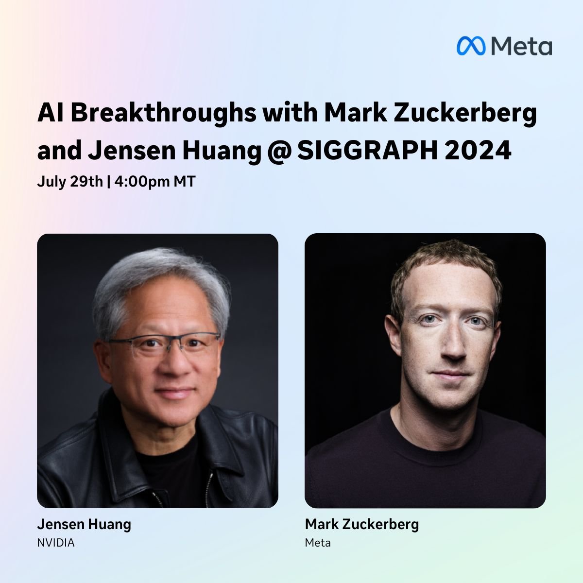 Heading to #SIGGRAPH2024? Don't miss the discussion w/ Meta's Mark Zuckerberg and NVIDIA’s Jensen Huang on the future of AI and virtual worlds! 🔗Explore career possibilities with us and drop your resume at our Meta Connect Hub linked below! #AIatMeta #AI bit.ly/4dkXVrp