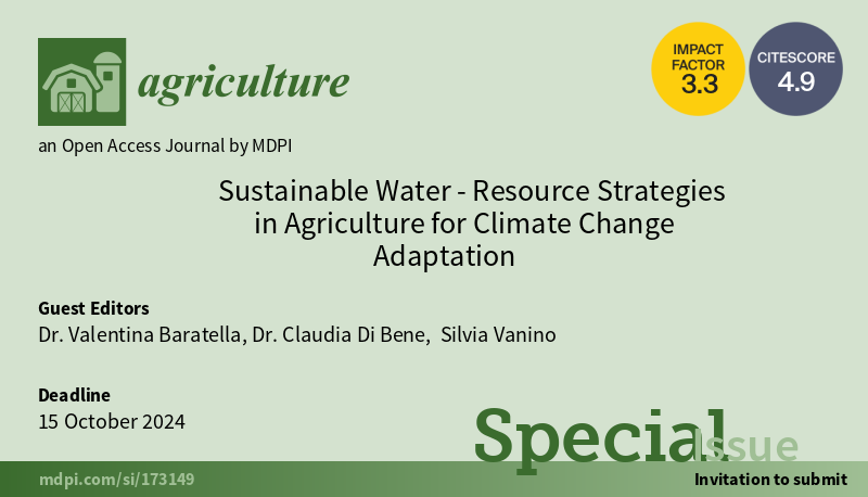 Valentina Baratella (@vieltien) on Twitter photo Do you have new insights on #sustainable #water #resource strategies in #agriculture? Our special issue in <a href="/AgricultureMdpi/">Agriculture MDPI</a> still has 4 full waivers 💵💲for high quality research articles! Deadline 14 October, so hurry up!➡️Contact us to evaluate the possibility of a full waiver Do you have new insights on #sustainable #water #resource strategies in #agriculture? Our special issue in <a href="/AgricultureMdpi/">Agriculture MDPI</a> still has 4 full waivers 💵💲for high quality research articles! Deadline 14 October, so hurry up!➡️Contact us to evaluate the possibility of a full waiver