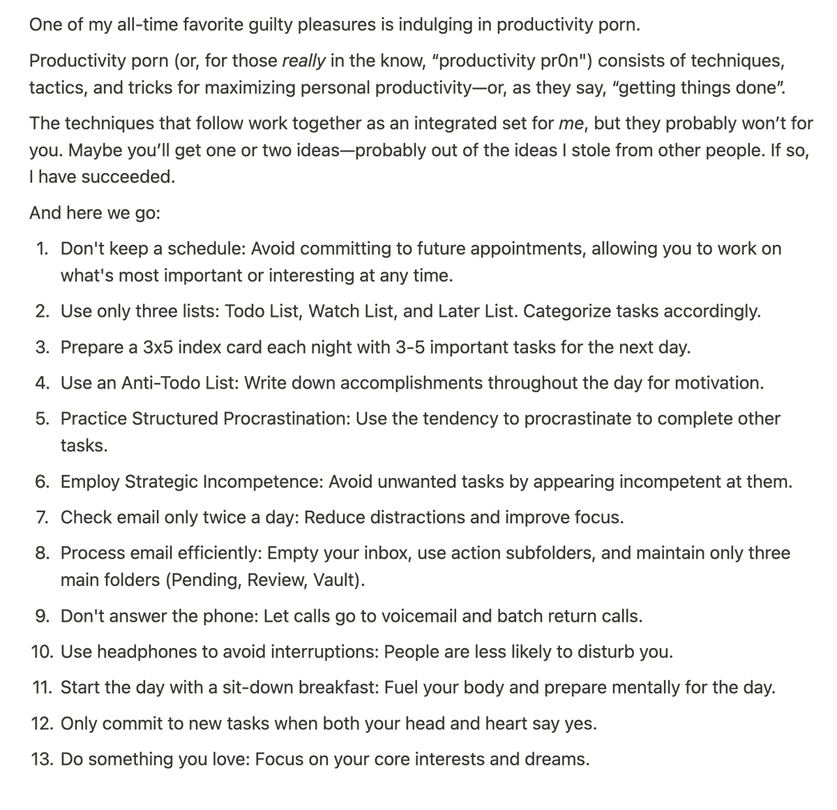 The condensed <a href="/pmarca/">Marc Andreessen 🇺🇸</a> guide to productivity: