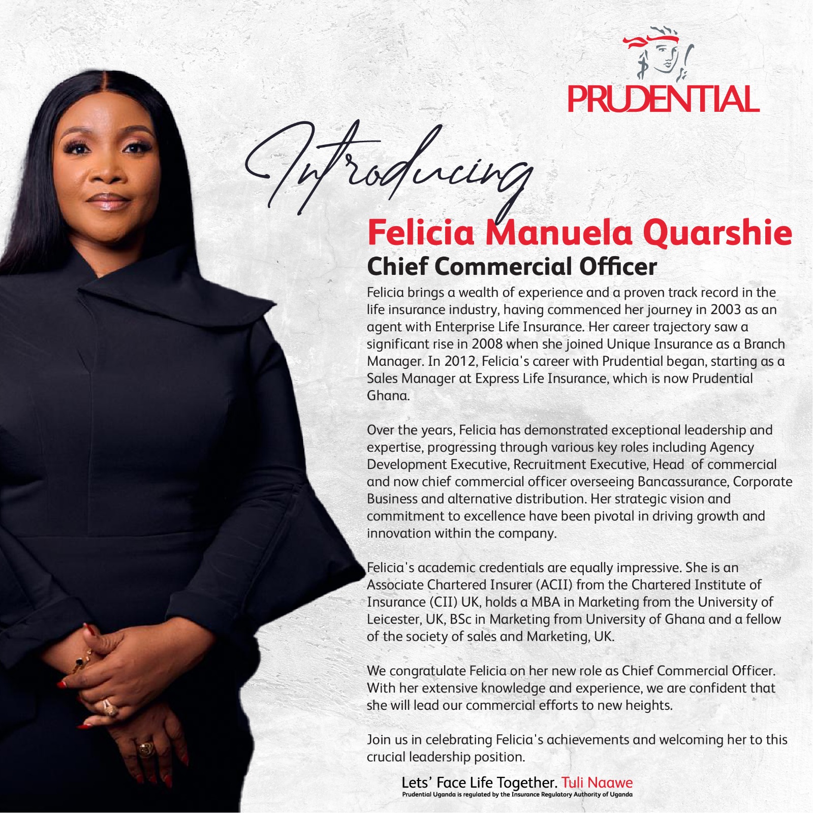 Prudential Uganda on X: &ldquo;We are delighted to introduce Felicia 