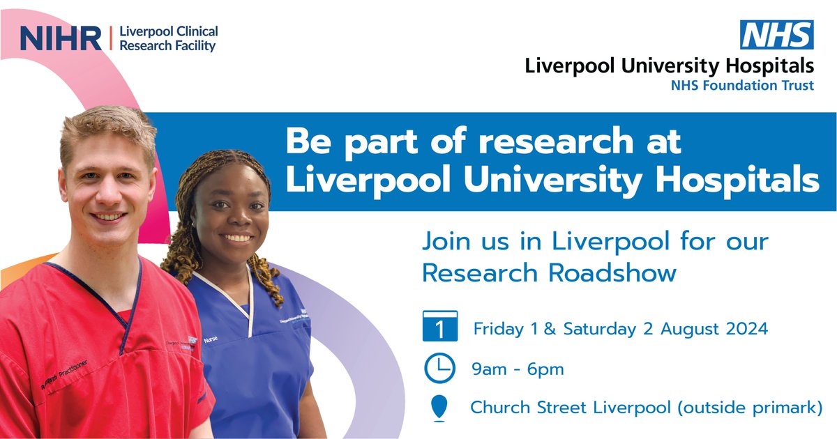 Join our Clinical Research Facility team this week in Liverpool!🔬

Find out how you can take part in research and make a difference to the future of healthcare. 

Visit us between 9am - 6pm on Friday and Saturday just outside Primark on church street. 

<a href="/NIHRCRF_Lpool/">NIHR Liverpool Clinical Research Facility</a>