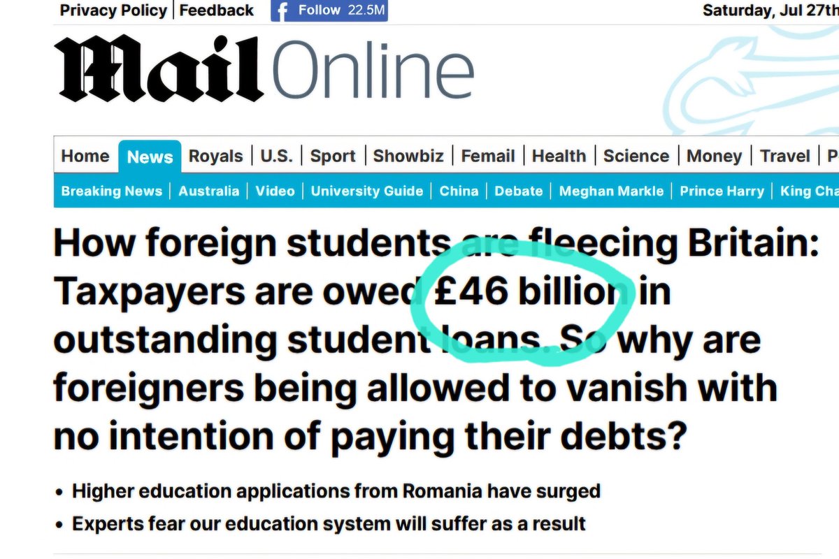 DEAR RACHEL REEVES, 

WE WOULDN'T HAVE A £20 BILLION BLACKHOLE, WE WOULD HAVE A £26 BILLION SURPLUS IF YOU STOPPED GIVING OUT FOREIGN STUDENT LOANS.

MAKE THEM USE THEIR OWN MONEY, NOT THE BRITISH TAXPAYERS!