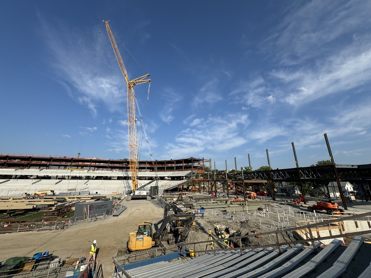 DohertySteel's tweet image. We are thrilled to share that the DSI team is making remarkable strides on the new David Booth Kansas Memorial Football Stadium! In just under 5 months, we  have fabricated over 4,500 tons of structural steel and erected it, along with 300 of the over 1,000 precast pieces.