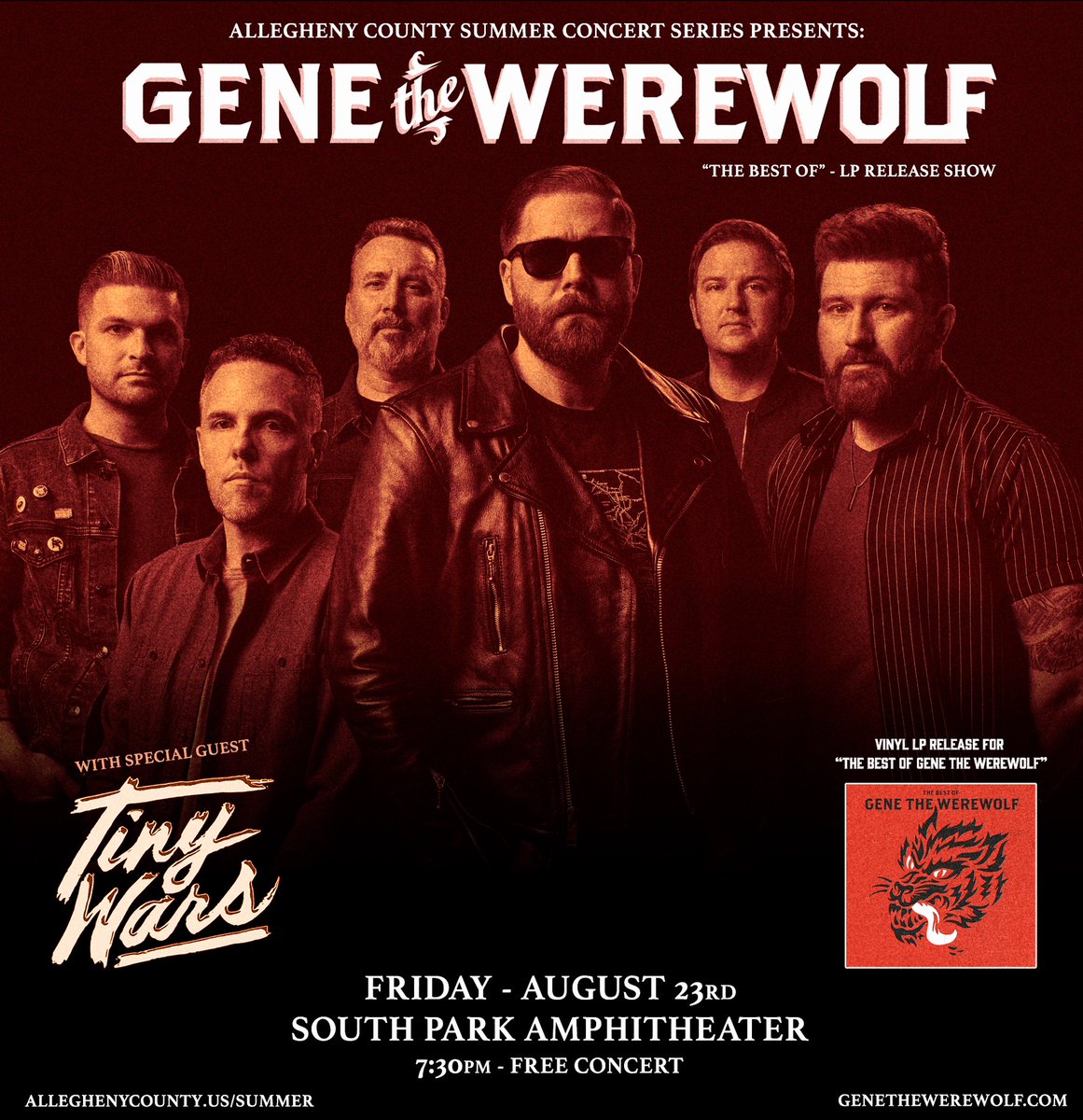 ‼️ JUST ANNOUNCED ‼️
🗓️Friday August 23rd
Gene The Werewolf returns to South Park Ampitheater w/ special guests <a href="/TinyWarsPgh/">Tiny Wars</a> 

Join the band for a very special evening as they celebrate the release of their very first vinyl album ‘The Best Of: Gene The Werewolf’!