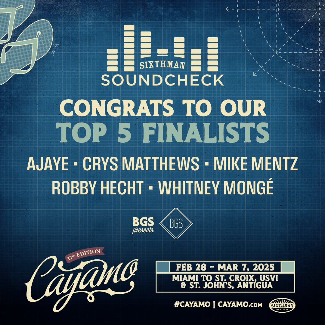 Introducing your top 5 Cayamo Soundcheck Finalists, presented by Sixthman and <a href="/TheBGSituation/">BGS</a>! 🎙️ Booked guests can vote for who they want to see on board NOW at cayamo.com/soundcheck

Voting closes August 5th at 11:59pm ET — don't wait to cast your vote! ✨