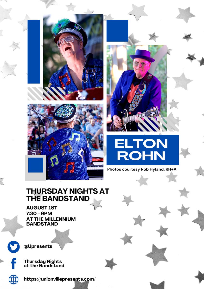UPresents's tweet image. Join us at the bandstand this Thursday for an unforgettable evening with Elton Rohn, the ultimate Elton John tribute! 🎹✨ Get ready to sing along to all your favourite hits!

Photos courtesy Rob Hyland. RH+A

#TNATB #UnionvilleMainStreet #LiveMusic #ThursdayNightsAtTheBandstand