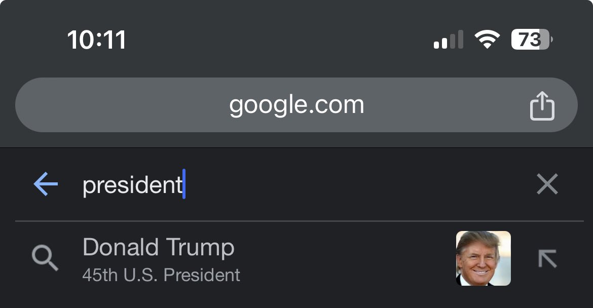 coque's tweet photo. @elonmusk Trump is literally the top result when you search “president.” Why are you spreading lies @elonmusk ? https://t.co/ndvWgJeeO1