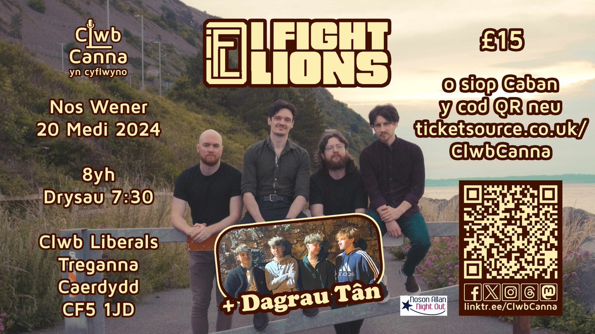 Gig nesa Clwb Canna bydd <a href="/ifightlions/">I Fight Lions</a>!

Nos Wener, 20 Medi 2024
Clwb Liberals Treganna
8pm (drysau am 7:30pm)

Tocynnau ar werth nawr o ticketsource.co.uk/ClwbCanna
neu yn siop Caban (Pontcanna)

facebook.com/share/pWuMX6T8…
#yagym #nosonallan #nightout