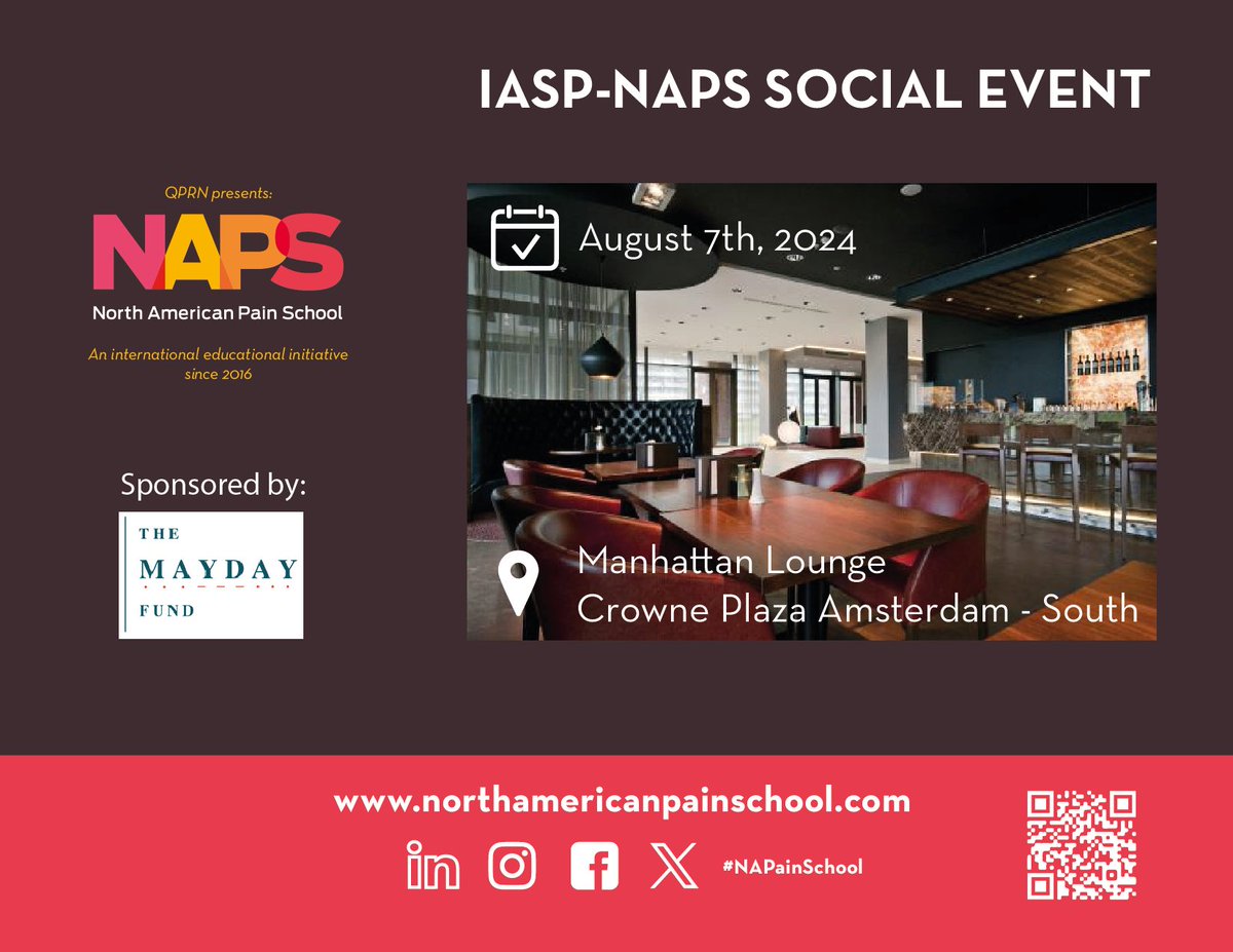 Are you attending <a href="/IASPpain/">IASP</a> #WC2024 and are a #NAPainSchool alum? 🇳🇱📷

Join us on August 7 @ 6:30pm for the first get-together of all #NAPainSchool editions! 

🚨The number of places is limited and the event is restricted to NAPS participants.