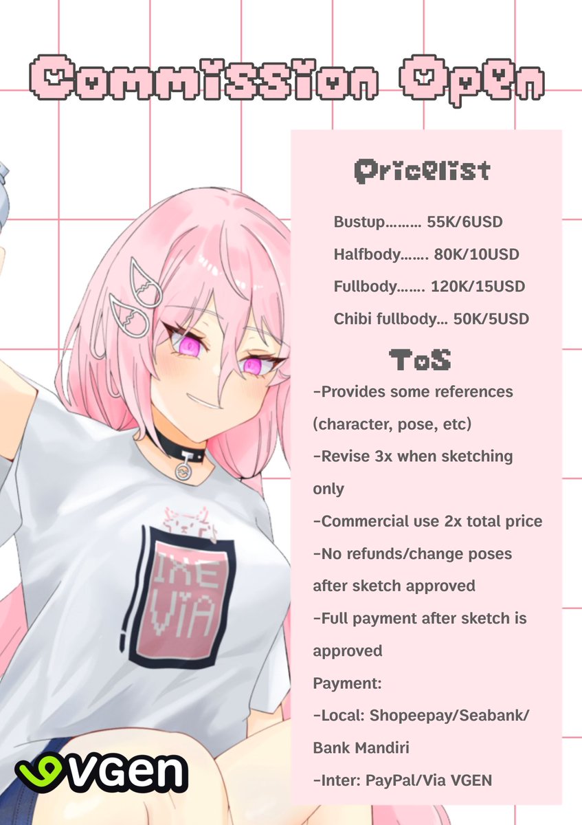 ixeviaa's tweet photo. [Like &amp; Retweet are appreciate]
Open Commission! 

Hello everyone I'm opening commission. 
For local and international. I drawing with style like this. 

Feel free to DM me at X or DC if u interested or have questions^^

#opencommission #Commission #CommissionID #commissionopen https://t.co/wZ0nVy89Hr
