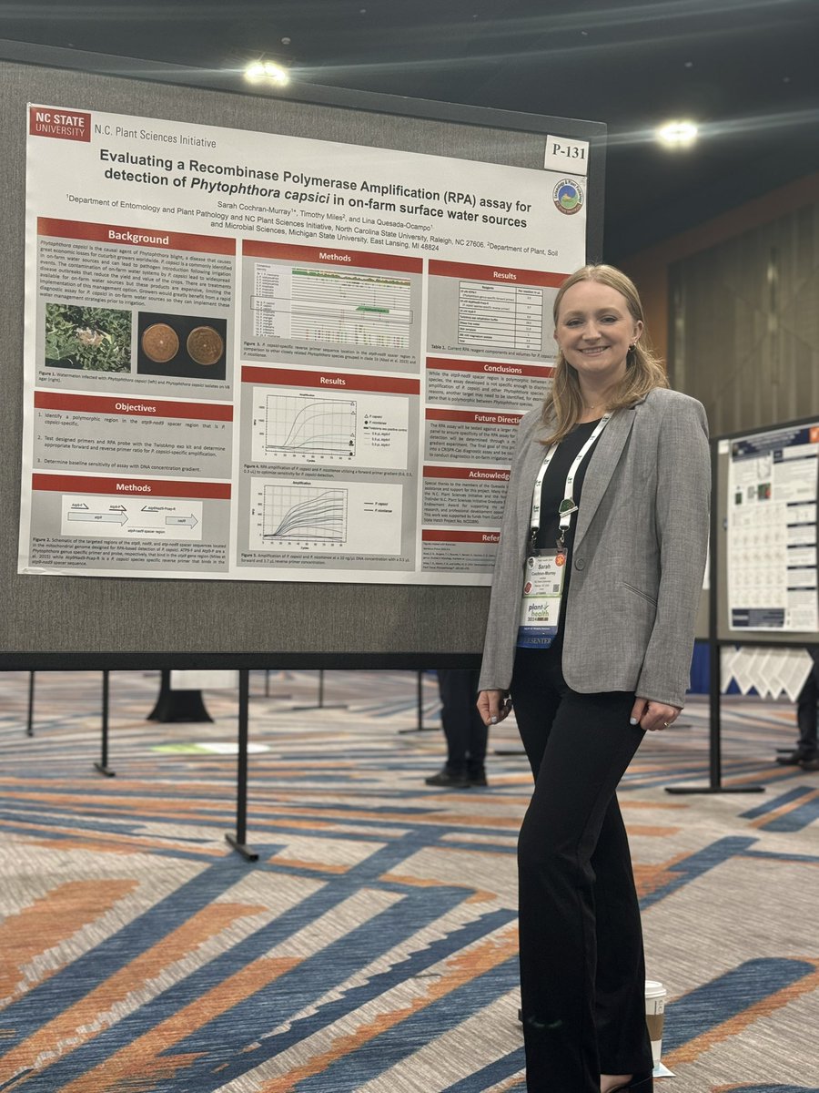 Sarah Cochran-Murray (@sarah_m_cochran) on Twitter photo Stop by poster 131 today at 4pm to talk about my work on developing a RPA assay to detect Phytophthora capsici in on-farm water systems! <a href="/QuesadaLabNCSU/">NC State Veggie Pathology</a> <a href="/NC_PSI/">N.C. Plant Sciences Initiative</a> #PlantHealth2024 Stop by poster 131 today at 4pm to talk about my work on developing a RPA assay to detect Phytophthora capsici in on-farm water systems! <a href="/QuesadaLabNCSU/">NC State Veggie Pathology</a> <a href="/NC_PSI/">N.C. Plant Sciences Initiative</a> #PlantHealth2024