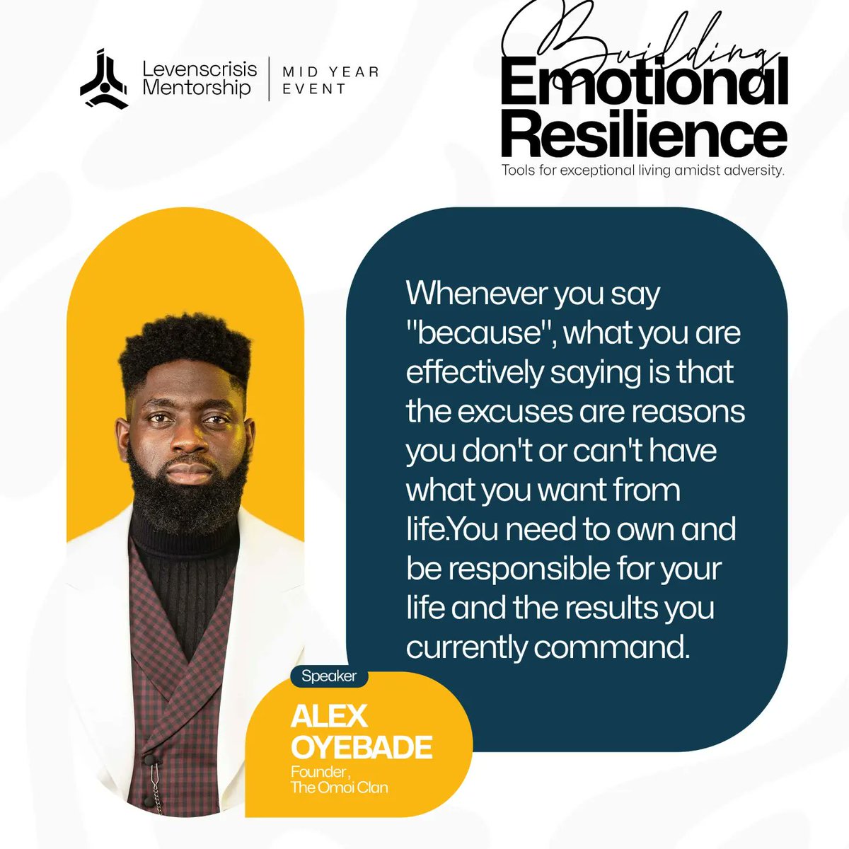 LevenscrisisM's tweet photo. What an insightful session we had with @iamalexoyebade yesterday evening. Pick the slide that resonates with you and make a resolution! Be at cause!
#midyear #selfdevelopment #Growthmindset #ContinualLearner #leadership #learnandgrow #emotionalresilience #embracethejourney https://t.co/cBsdDqvRO9