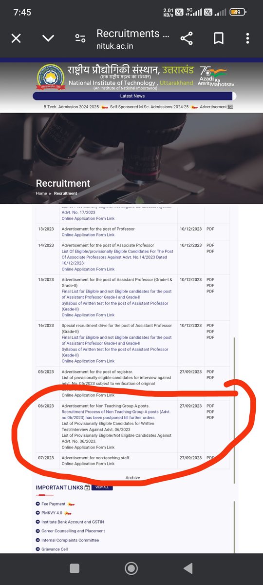 sandeep_6991's tweet photo. @NITUttarakhand  has betraying people since 2019. Since then they hv advertised for more thn 3rd time. But they couldn't complte this recruitment Collects fees delay process and cancel. A cycle of collecting fees &amp;cancelling. @dpradhanbjp @EduMinOfIndia @SujataIndia1st @News18UP https://t.co/htnnX9APnP