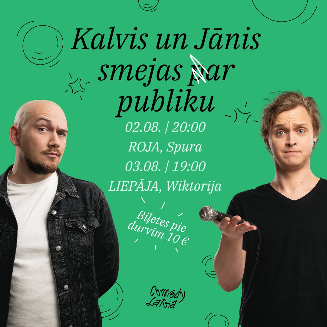 ŠONEDĒĻ smiešanās [p]ar publiku <a href="/KalvisTroska/">Kalvis Troska</a> &amp; <a href="/KreicisLV/">Jānis Kreičmanis</a> izpildījumā būs ⬇️⬇️⬇️