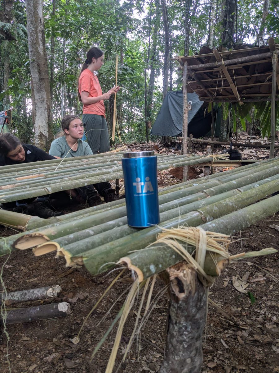 Trek day 3: big day of trekking today. Beautiful views of Mount Kinabalu to keep us going. After lunch, the team made camp more homely by building a table from bamboo!!