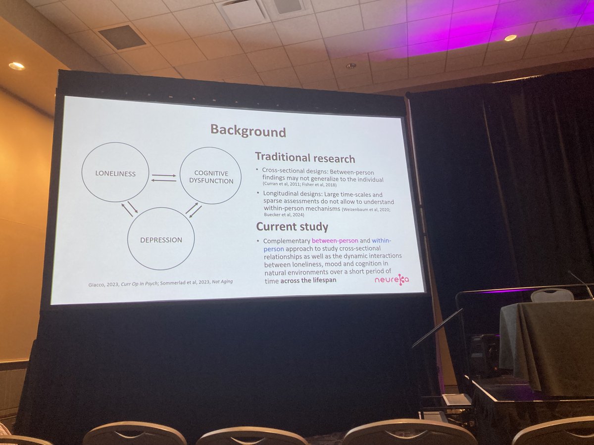 Which comes first, depression, loneliness, or cognitive decline? Big shoutout to <a href="/SolFittipaldi/">Sol Fittipaldi</a> for her excellent presentation yesterday at #AAIC2024, showcasing how repeated smartphone assessments can give insight into chicken-and-egg problems! 🥚🐔