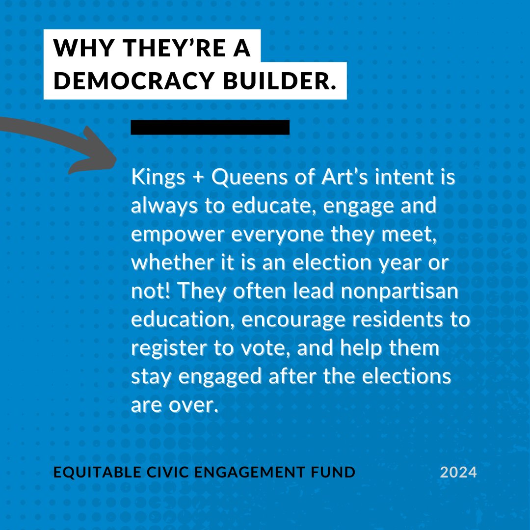 CLEVotes's tweet image. Our #ECEF Equitable Civic Engagement Fund grantee, Kings &amp;amp; Queens of Art,  aims to build a network of artists and resources that supports a
vibrant arts environment in a neighborhood context.

Stay tuned as we highlight our grantees!