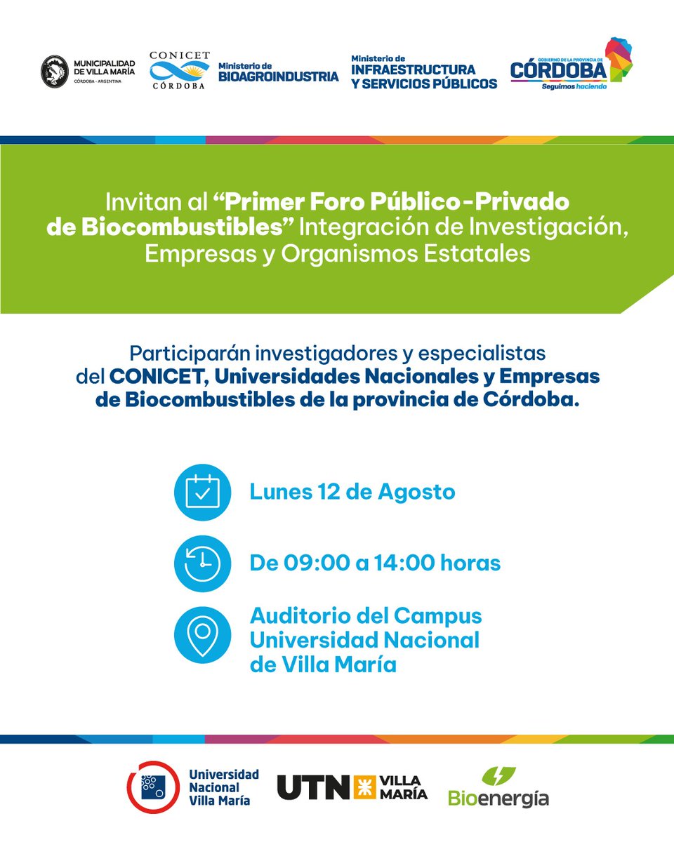 ♻️1º FORO PÚBLICO - PRIVADO DE BIOCOMBUSTIBLES

▶️Los invitamos a participar del foro de biocombustibles con foco en la integración de Investigación, Empresas y Organizaciones Estatales. 

🗓️Lunes 12/08/2024
⏰09:00hs - 14:00hs.
📍Auditorio del Campus Universidad Nacional de