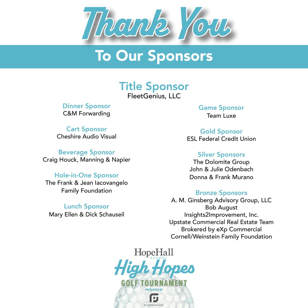 Today is our High Hopes Golf Tournament presented by FleetGenius! This event is a big piece of what makes our work possible. We thank our amazing Golf Committee &amp; the many dedicated sponsors who support this event each year. We see you. Thank you. #golftournament