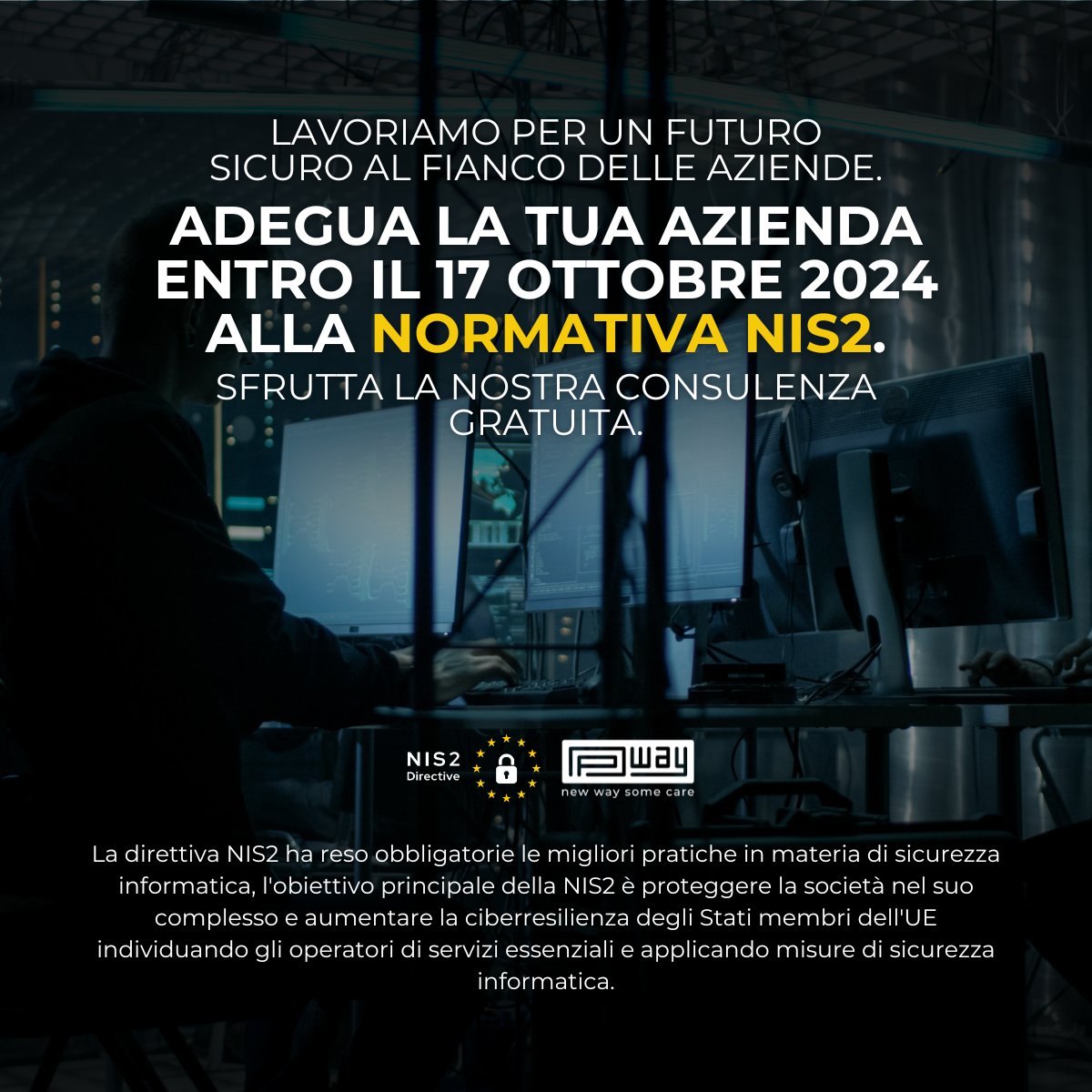 dpwaysrl's tweet image. Siamo pronti ad affiancare le aziende per l&apos;adeguamento alla nuova riforma &quot;NIS2&quot;. 🇪🇺

La sicurezza delle informazioni è fondamentale. Affidati ai nostri esperti per garantire la conformità della tua azienda.

Richiedi informazioni a info@dpway.it 📩

#nis2 #riforma #conformità