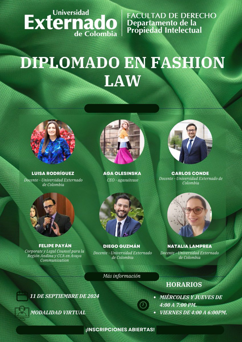 ✨ ¡Diseñadores y amantes de la moda, este es su momento! ✨
La industria de la moda es emocionante, pero también compleja. ¿Estás listo para dominar el lado legal del glamour?
🎓 Inscríbete en nuestro Diplomado de Fashion Law .

 Visita nuestro enalce⬇️
uexternado.edu.co/programa/derec…