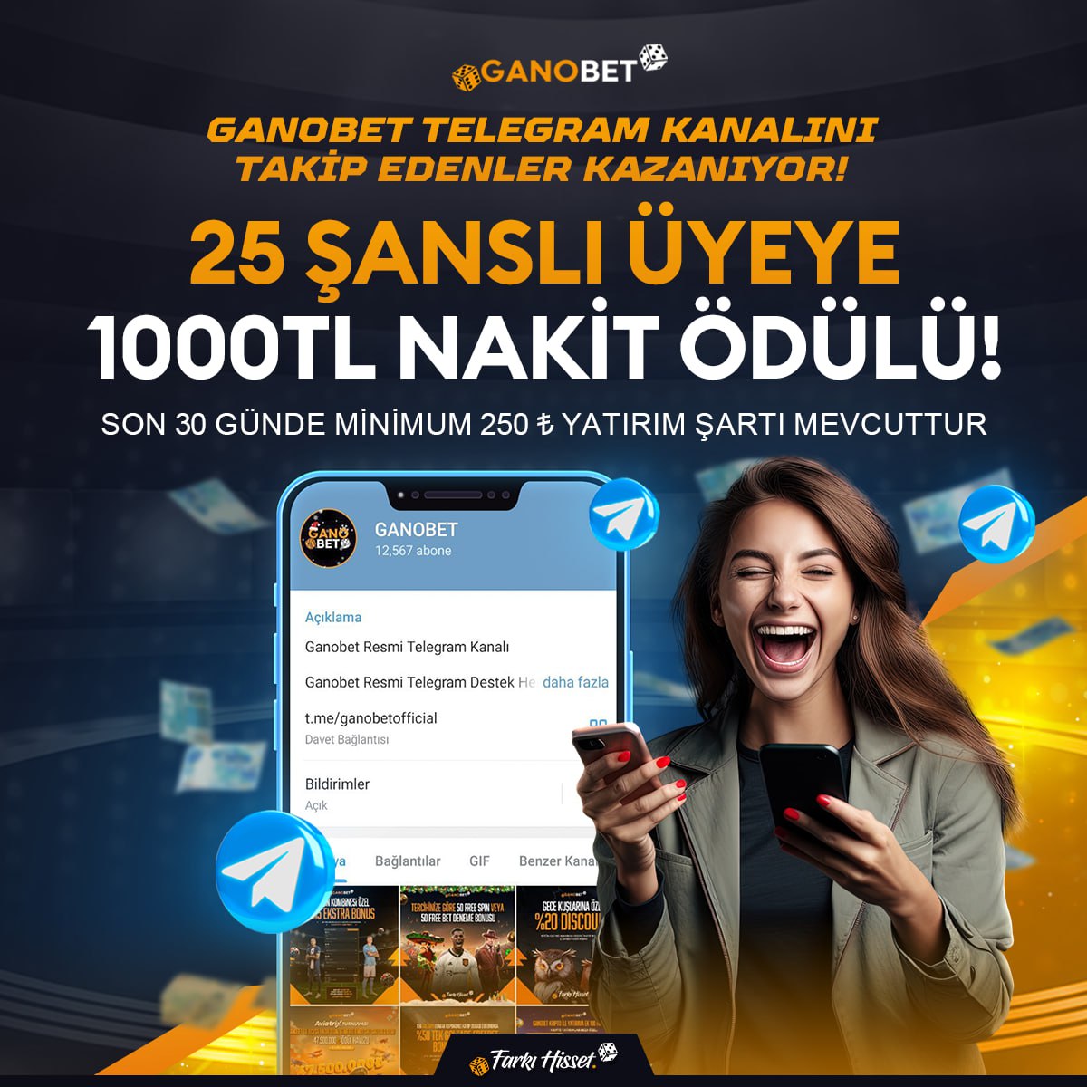 ▶️ Her hafta düzenlediğimiz 25 Kişilik 1000TL nakit ödüllü çekilişin, Bu haftaki katılımları başladı!

🖱 ETKİNLİĞE KATILMAK İÇİN TIKLAYINIZ! (t.me/ganobetetkinli…)

📎Son 30 günde minimum 250₺ yatırım şartı mevcuttur!