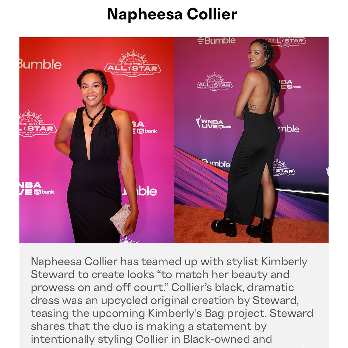 Working with @napheesa24 and styling her has been a blast! This @wnba and <a href="/AvantGardeIs/">The Avant Garde</a> feature for #AllStar2024 is awesome. 🙏🏽🙏🏽

wnba.com/news/the-w-in-…

Special s/o to Kimberly's Bag, Debbie Fallon Collection, <a href="/myalambrecht/">ظل عابر</a> &amp; Everre Bag for helping to make this look happen! 💚