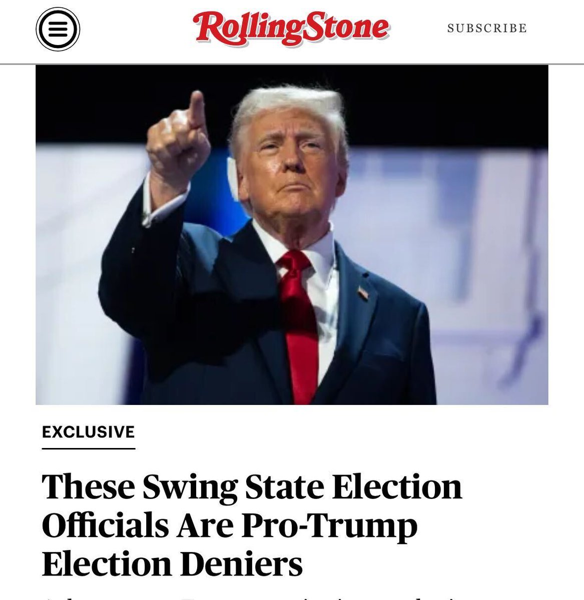 RollingStone's tweet photo. EXCLUSIVE: At least 70 pro-Trump conspiracists are working as election officials in battleground counties in swing states — and they could create an awful mess on Election Day.

Story: https://t.co/1n5ZRL4P2P https://t.co/Hu5gTphiVM