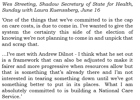 Rachel Reeves says she will not take forward adult social care charging reform and the cap on care costs.
During the election campaign Wes Streeting said Labour were committed to the cap. 1/3