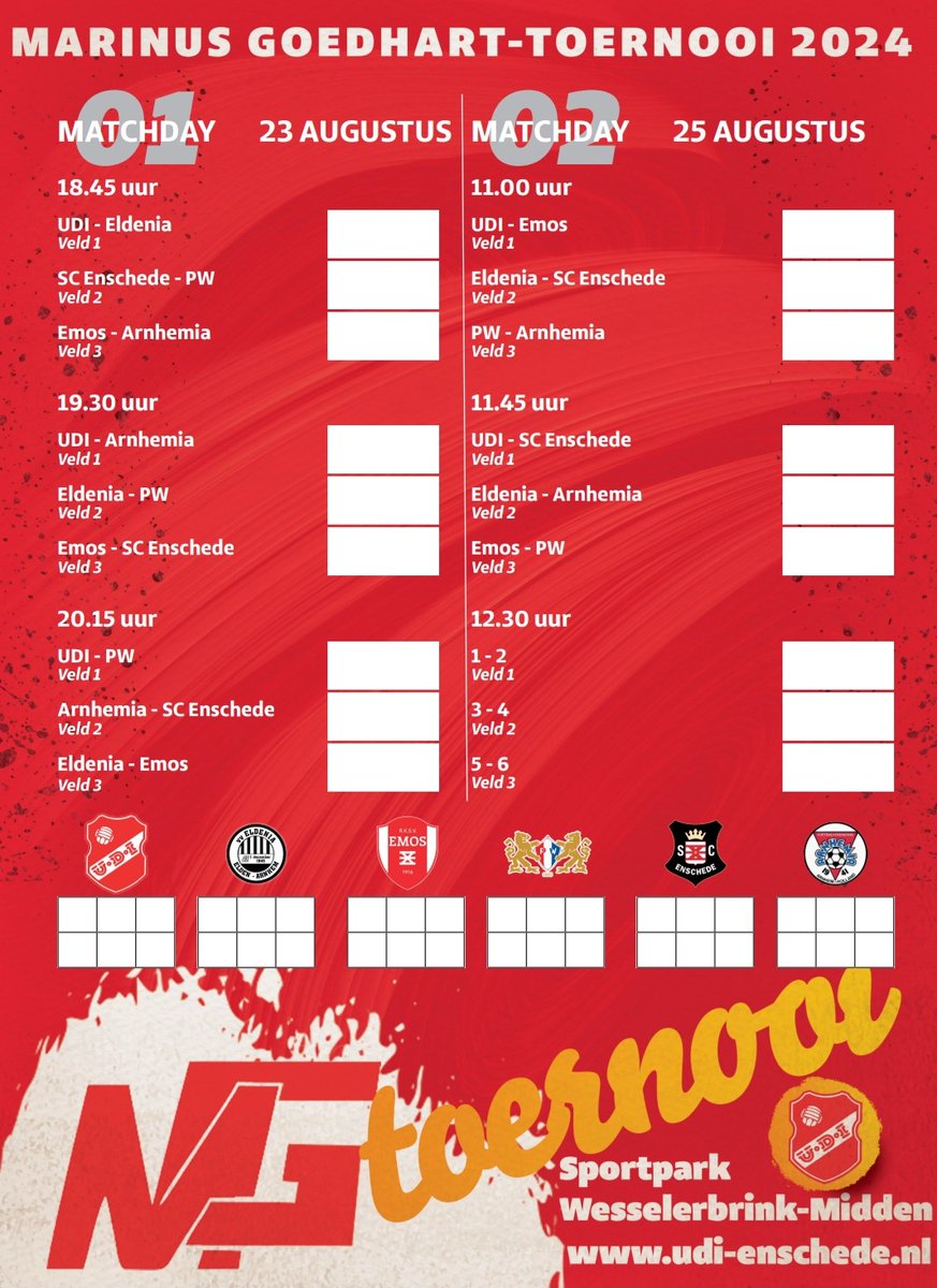 Vrijdag 23 en zondag 25 augustus neemt EFC PW deel aan het traditionele Marinus Goedhart toernooi, bij V.v. Udi Enschede