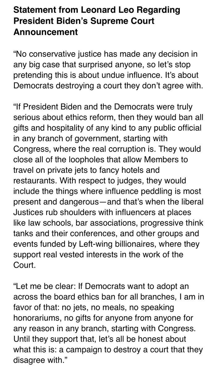 karol's tweet image. Leonard Leo’s 🔥🔥🔥 statement on the Supreme Court nonsense: