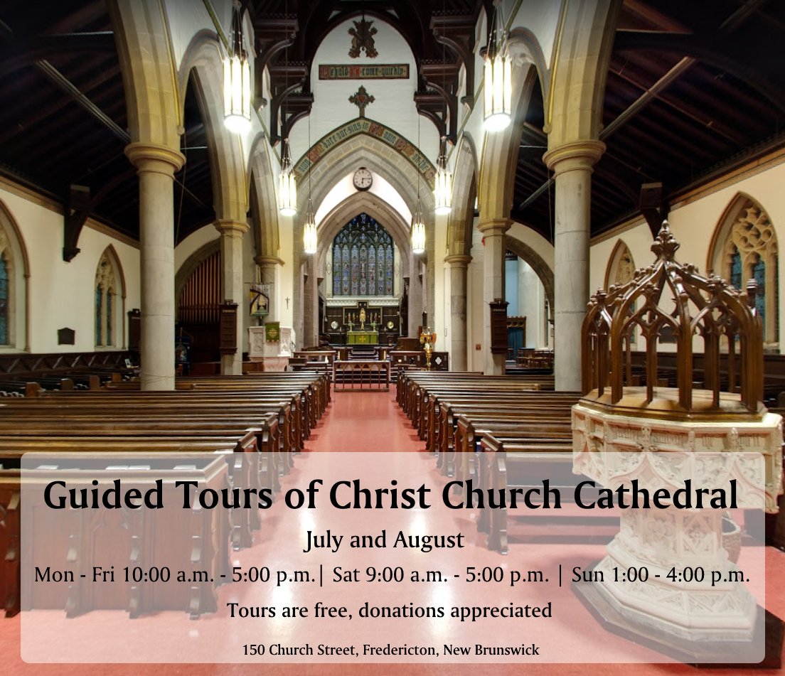 Tour of one of #Fredericton's oldest &amp; most beautiful buildings! 150 Church St. Tours are free, donations welcome.

Mon-Fri 10am-5pm
Sat 9am-5pm
Sun 1-4pm

Booklets available in English, French, German &amp; Spanish.

Tour guides possible thx to a <a href="/CityFredGov/">City of Fredericton</a> Community Funding Grant