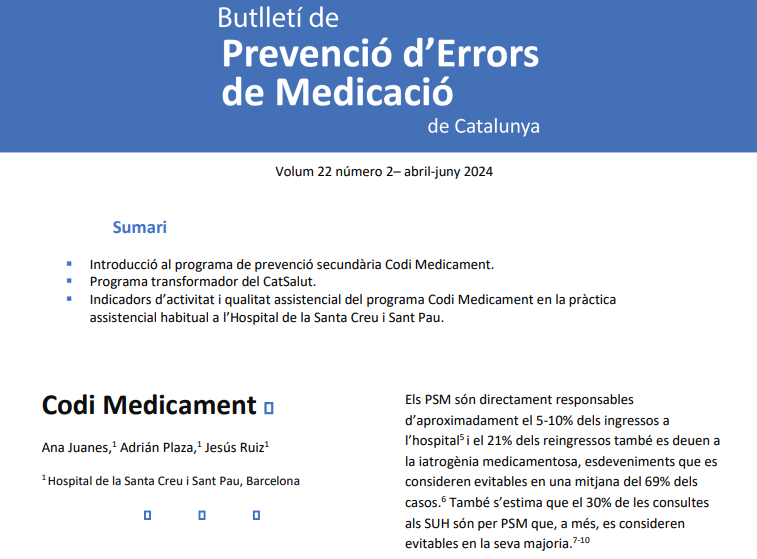 SCFarmClin's tweet photo. Nou butlletí de prevenció d'errors de medicaments: CODI MEDICAMENT

Disponible a: Butlletí d'Errors de Medicació (https://t.co/leIlrscjqD) https://t.co/qY3mk71h2a