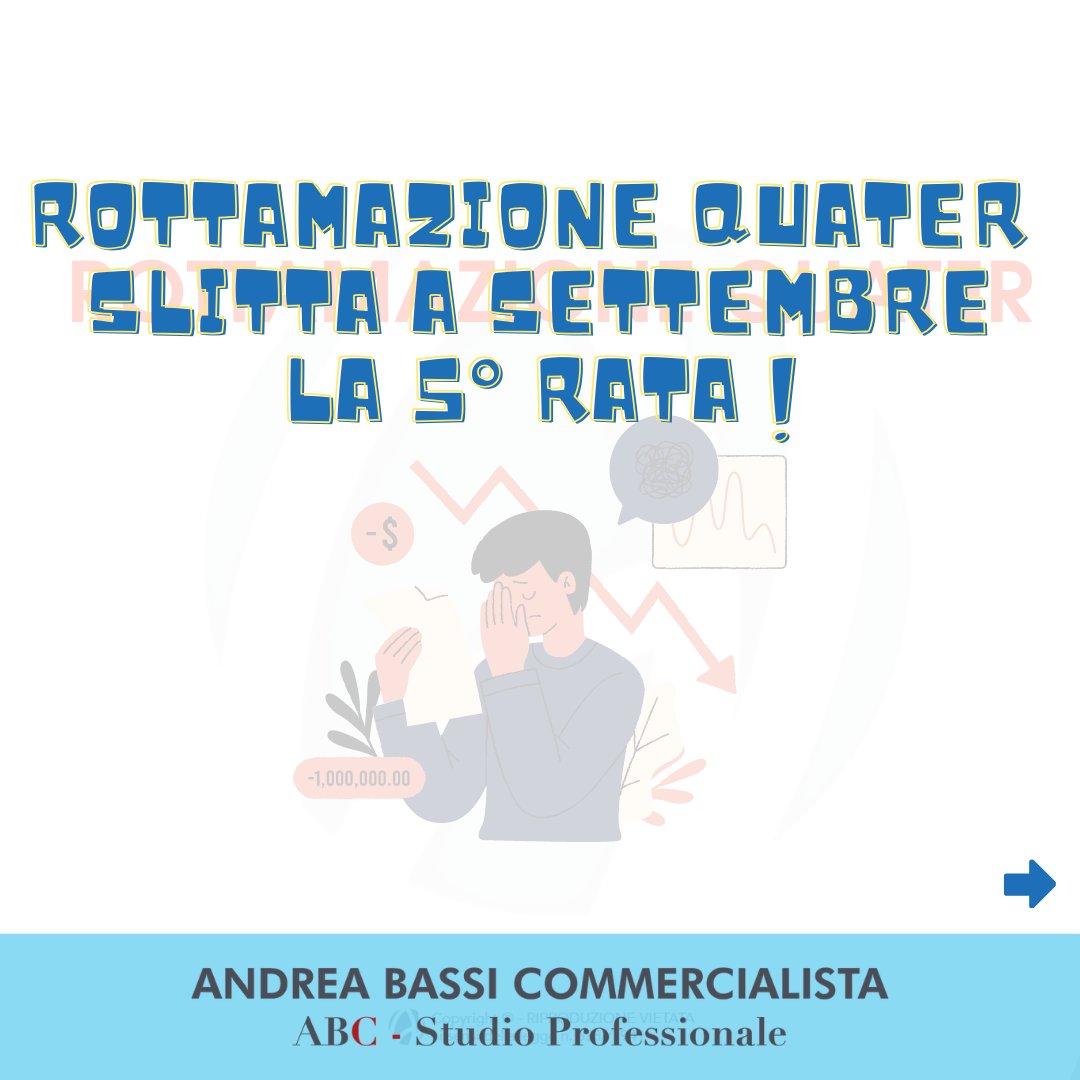 andreabassi00's tweet photo. ROTTAMAZIONE QUATER, SLITTA A SETTEMBRE LA 5° RATA!! 
#rottamazione #Commercialista https://t.co/3z3w6bhMYv