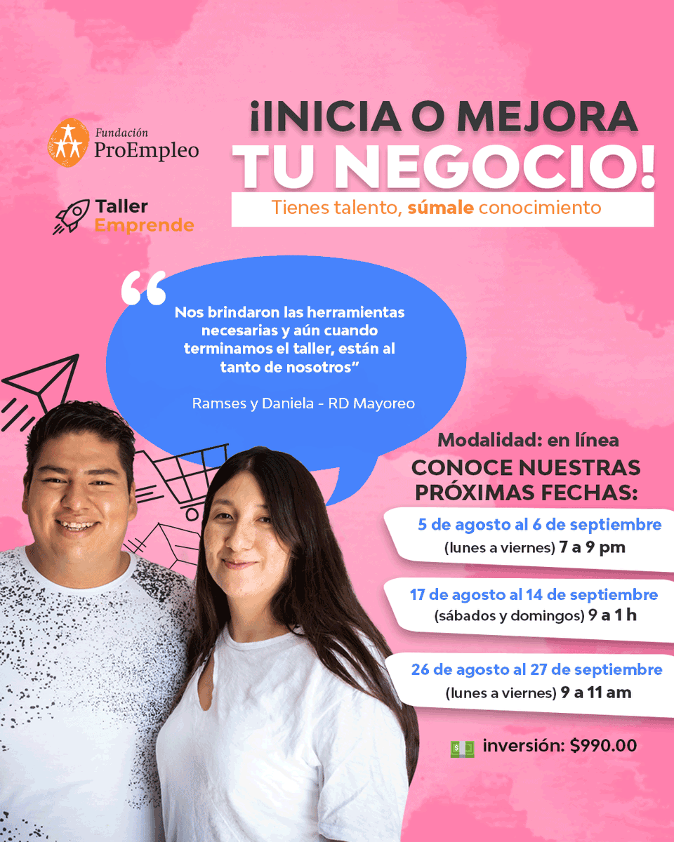 Tu potencial no tiene límites, ¡invierte en tu futuro hoy mismo! 💼
Únete a nuestro Taller #Emprende por solo $990 MXN y adquiere las herramientas esenciales para superar desafíos e impulsar tu #negocio. 🚀

¡Regístrate ahora en el siguiente enlace! 👉 talleremprende.proempleo.org.mx