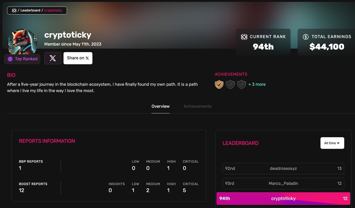 TickyCrypto's tweet image. Hey, guys. check out my profile , top ranked on @immunefi
#OnchainDefender immunefi.com/profile/crypto…