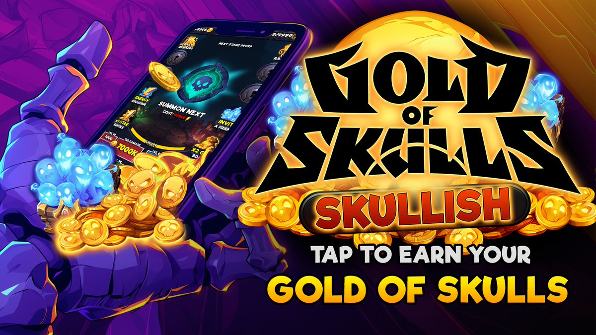 1/🧵 🥳 Gold of Skulls: Skullish is HERE! 🎉

Play now: t.me/SkullishBot

💀 What is Skullish?💀 

#Skullish is a play-to-earn clicker game in continuous development where you can boost your CryptoSkulls Coin Airdrop! Begin your epic journey into the world of CryptoSkulls,