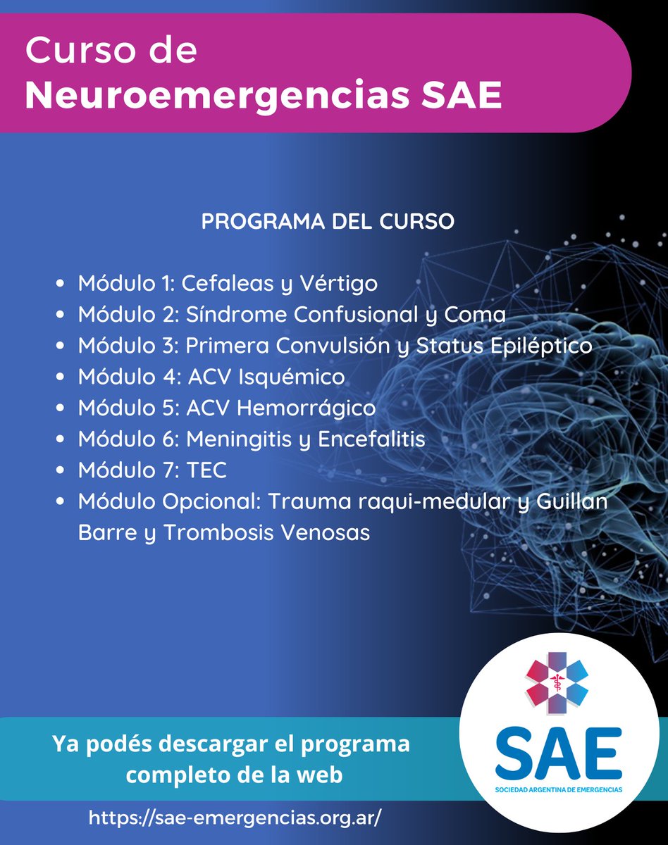¡ÚLTIMAS 72HRS PARA CONFIRMAR SU VACANTE!

Les recordamos que continúan abiertas las inscripciones al curso de Neuroemergencias 2024.

Link para inscribirse: forms.gle/E32RcQfLnU9XsG…