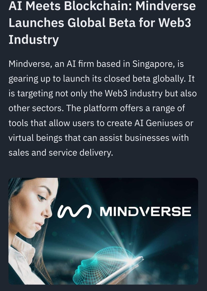 Crypto_Aruba's tweet image. Look at #MindVerse $MVERSE🚀🚀
Put in together Crypto and IA Intelligence 🚀🚀