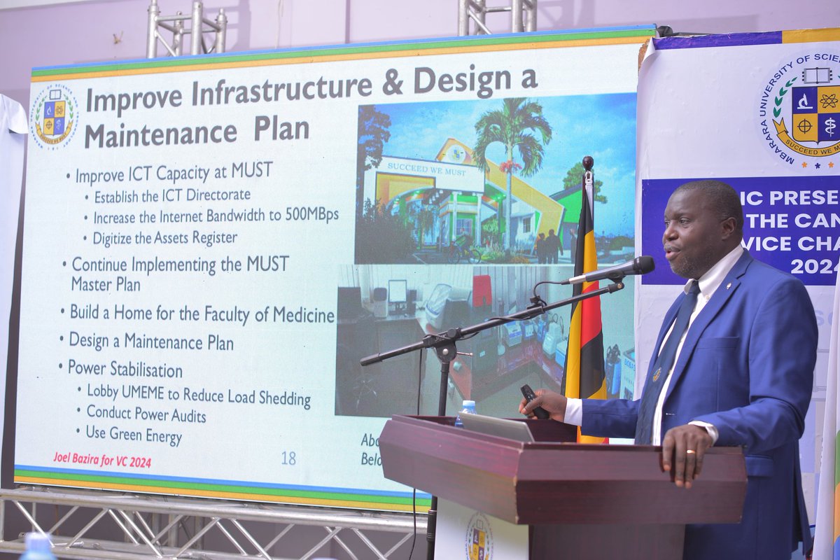 MbararaUST's tweet photo. Public Vice Chancellor Candidates Presentation
VC Candidate 5: Dr. Joel Bazira
1️⃣ MBChB, MMED, PhD.
2️⃣ Associate Professor, Microbiology.
3️⃣ Head, Department of Microbiology, Mbarara University of Science and Technology.
#3rdMUSTVCSearch https://t.co/hikGAuRrYX